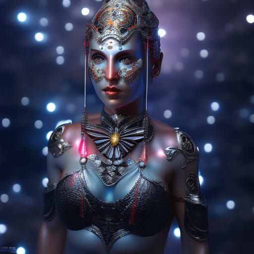 Lunar Maiden in Cyberpunk Style with Dramatic Lighting