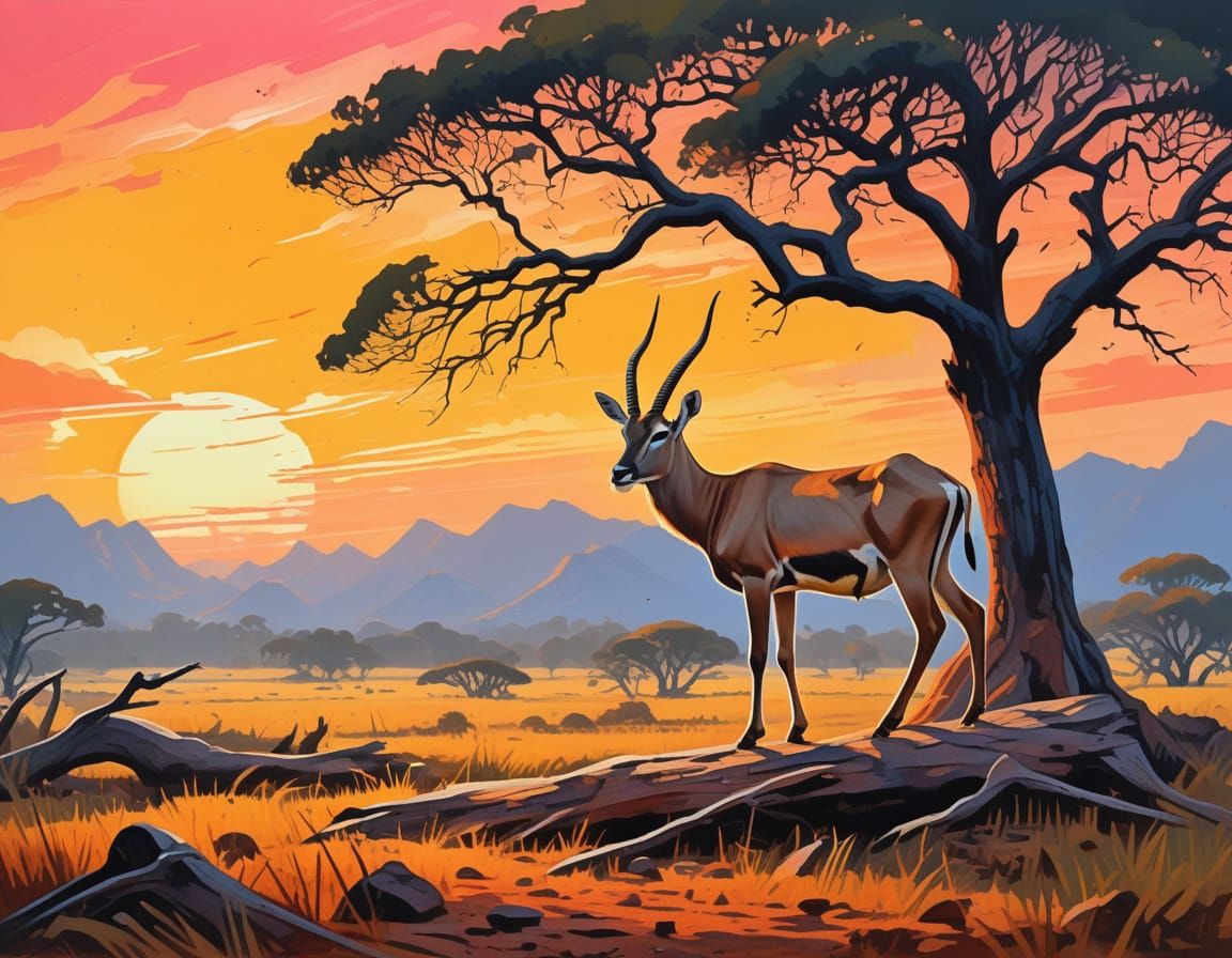 Epic Impressionist Eland in African Sunset Glow