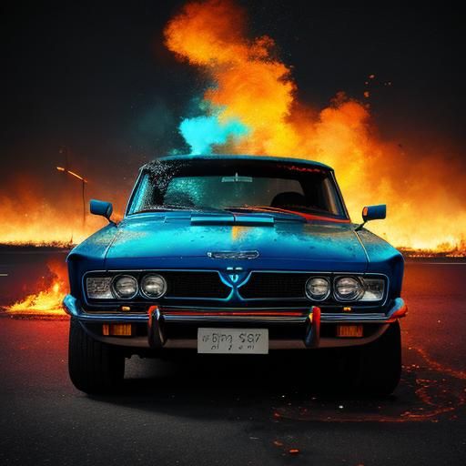 Fiery Neon Shark Car Collision