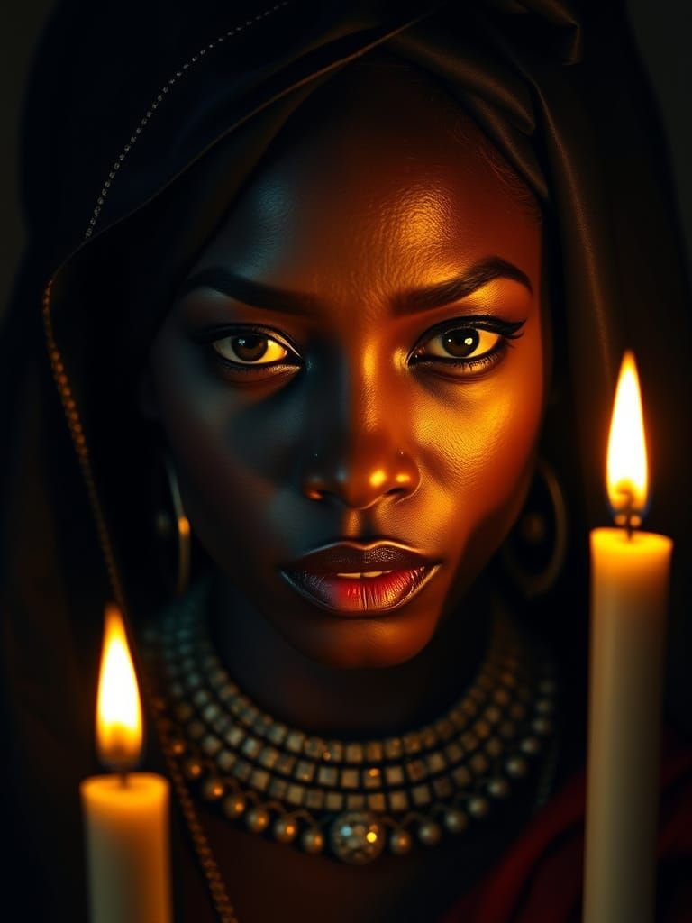 Woman's Face in Chiaroscuro Lighting Style