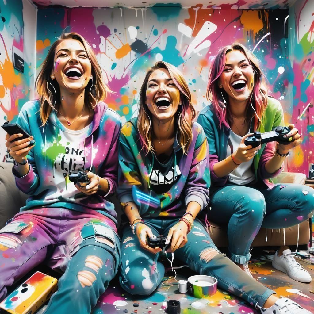 Women Gaming in Graffiti Splash Art Style