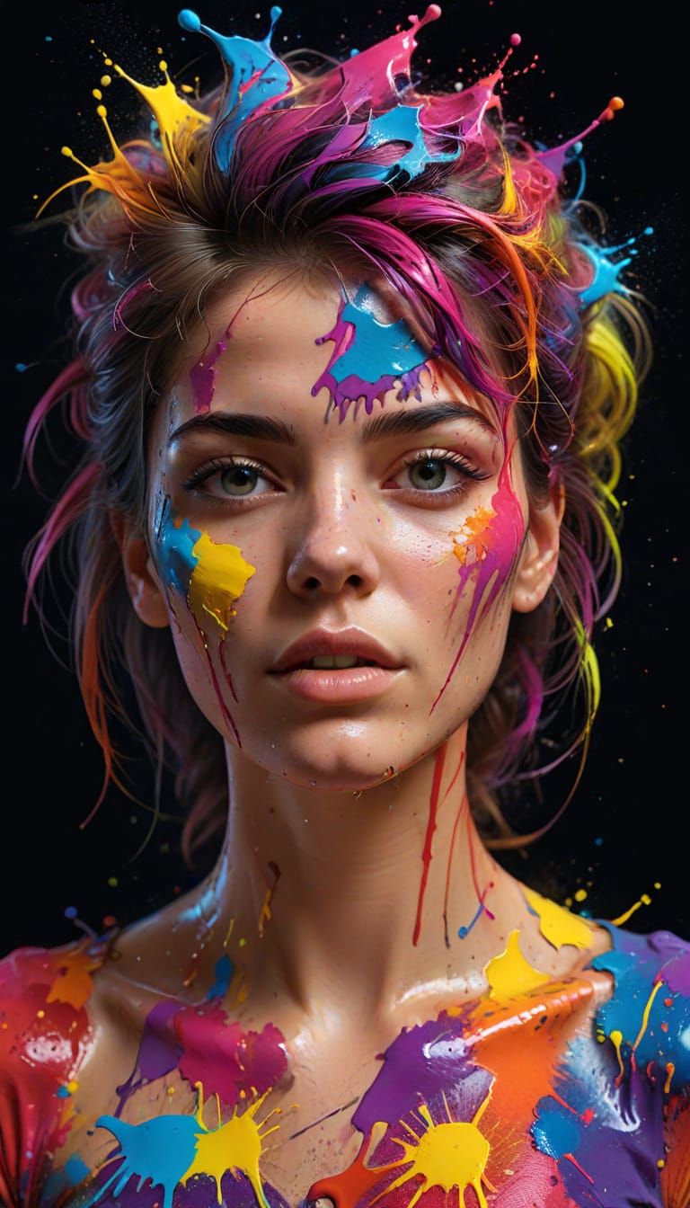Vibrant Paint Splash Portrait in Fauvist Expressionism
