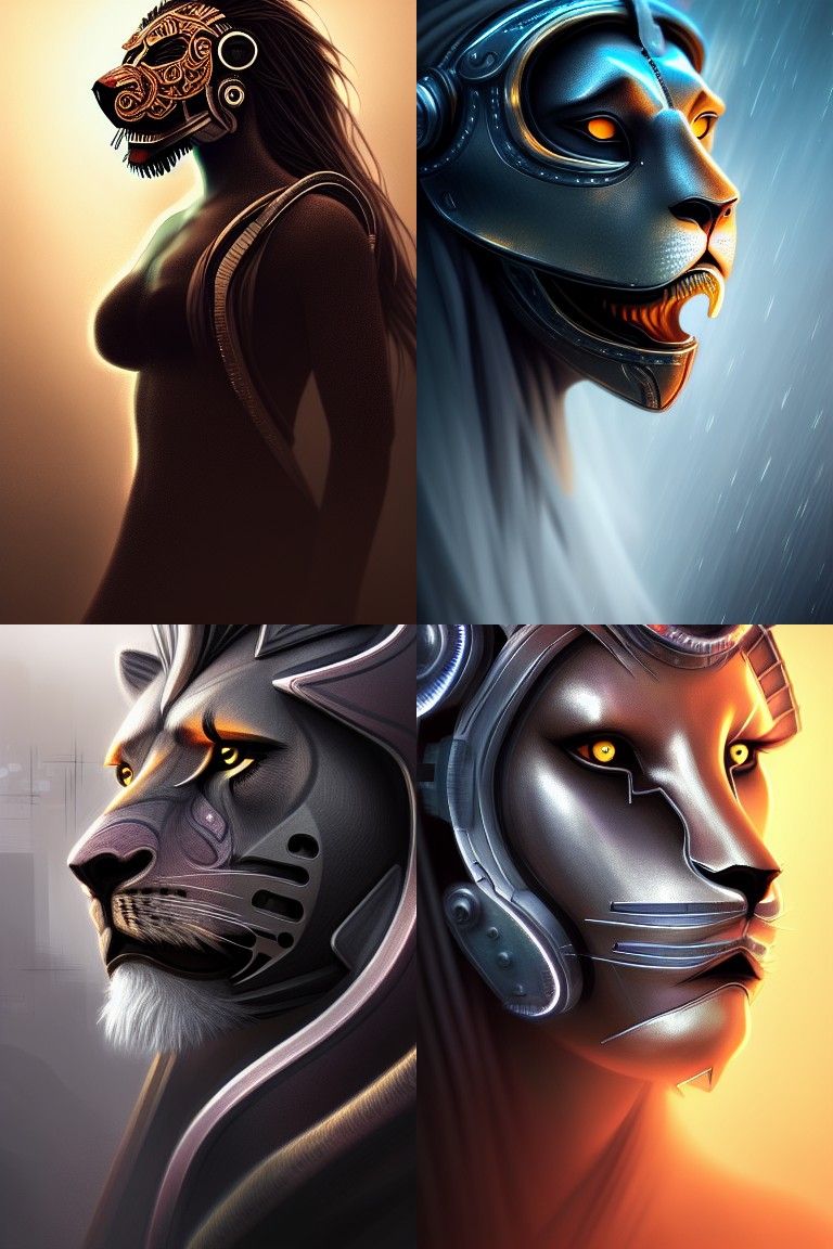 Cyberpunk Lion Mask Portrait in Digital Art Style