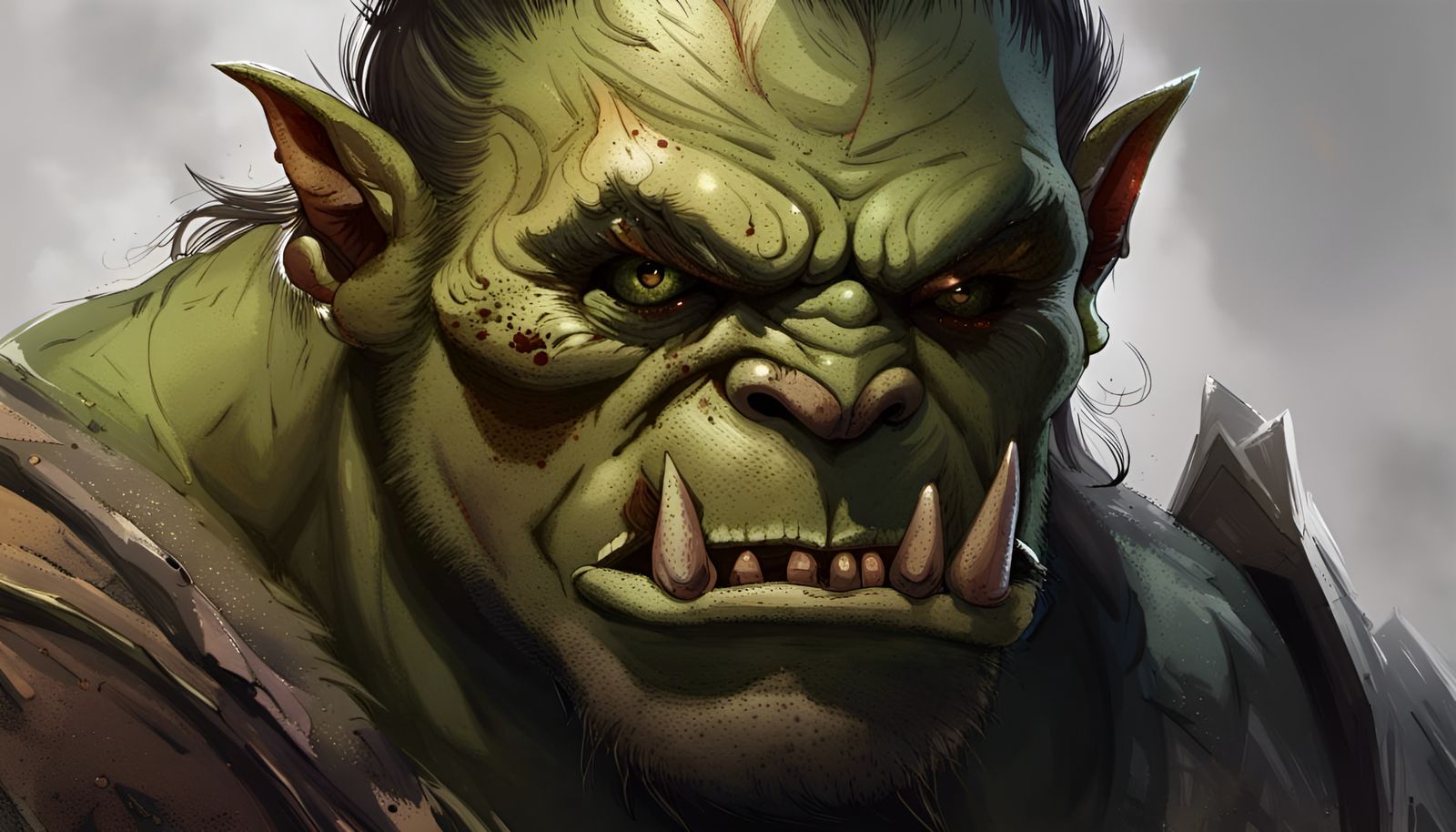 A mottled green skinned orc