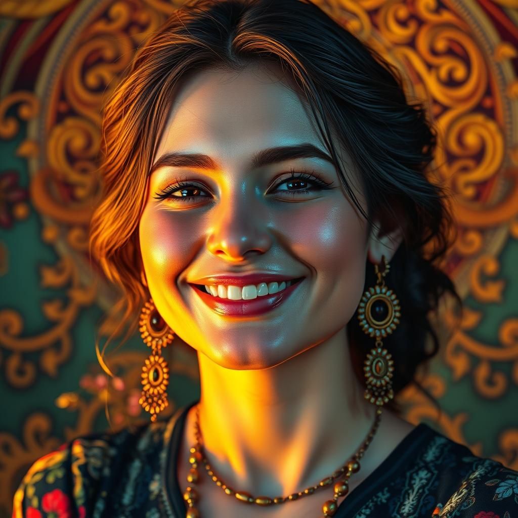 Serene Woman Portrait with Art Nouveau Elements