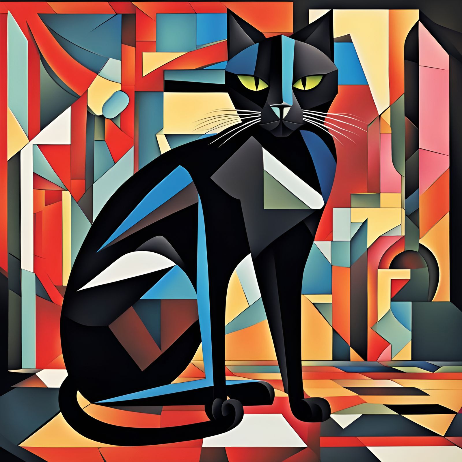 Black Cat Paints: Cubist Geometric Art Deco Style