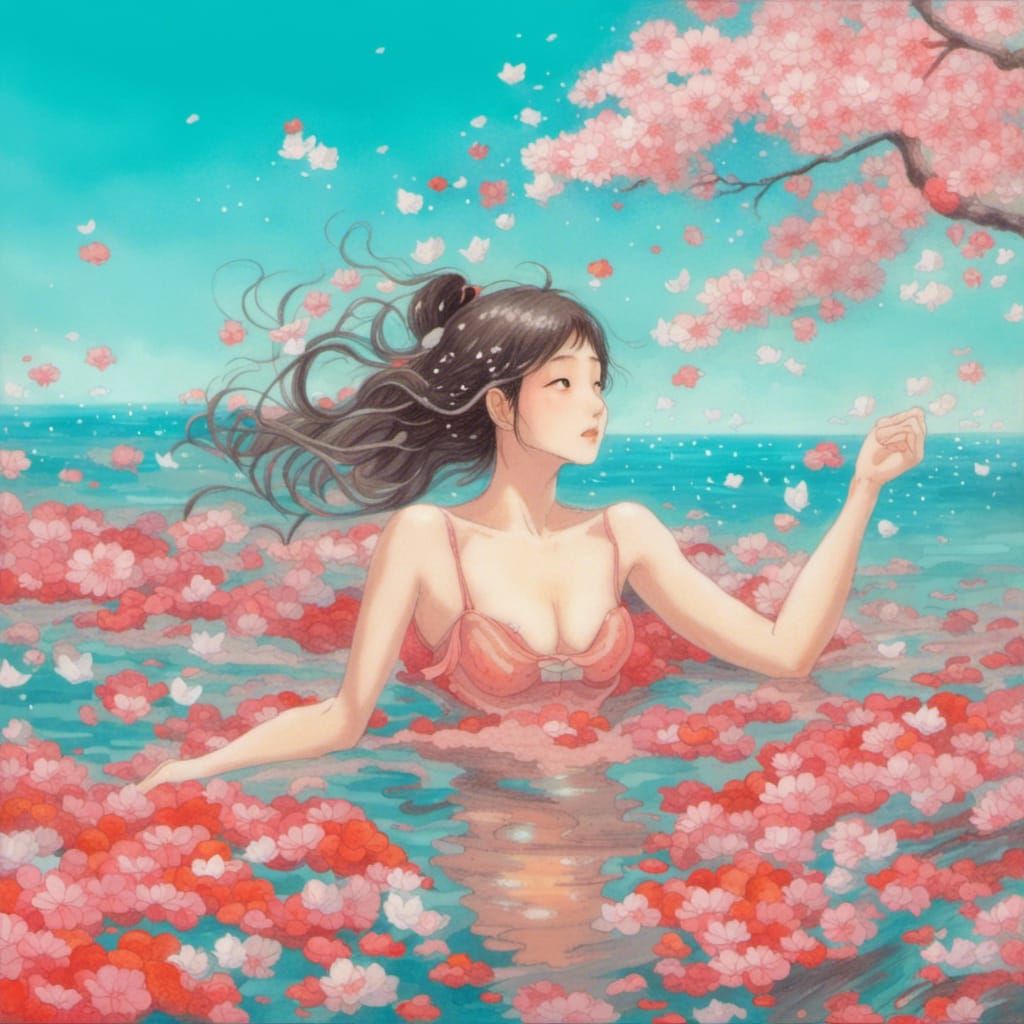 Swimming in cherry blossoms