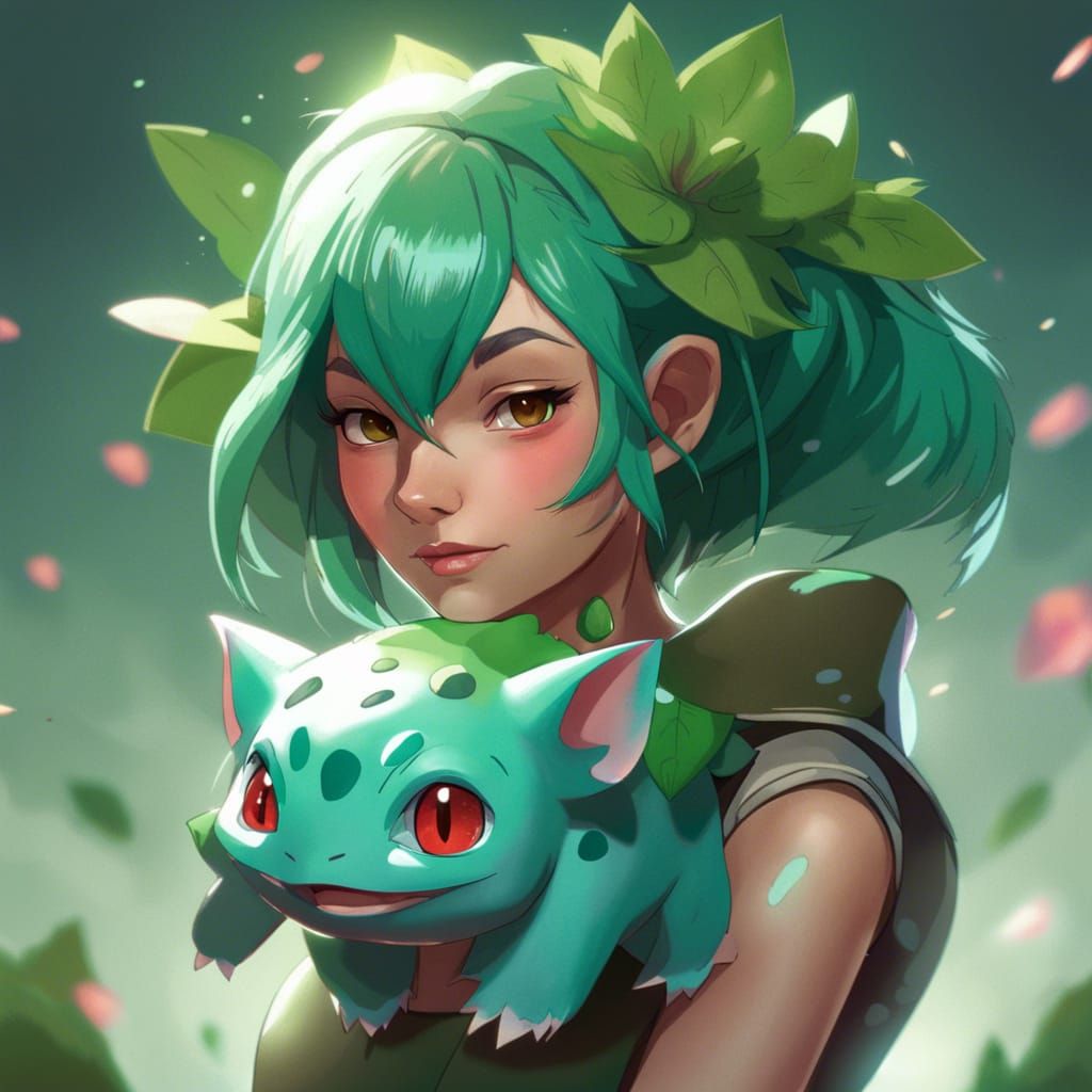 Detailed Bulbasaur Girl Portrait in Art Nouveau Style