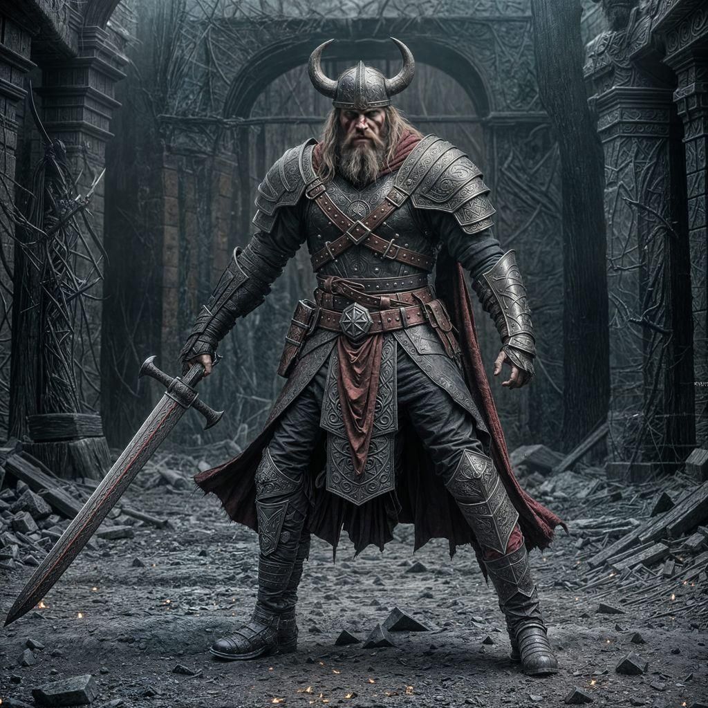 Viking Warrior in Dark Fantasy Gothcore Style