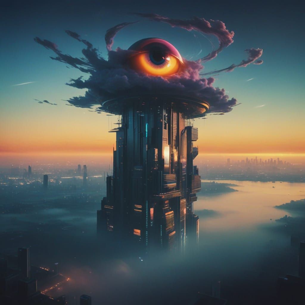 Glowing Eye Dominates Futuristic Cityscape