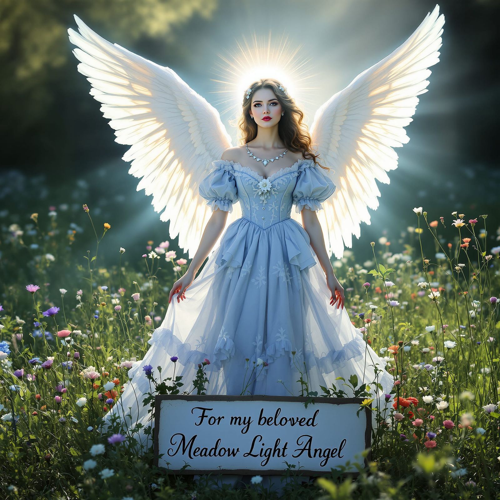 Victorian Angel in Meadow with Divine Light