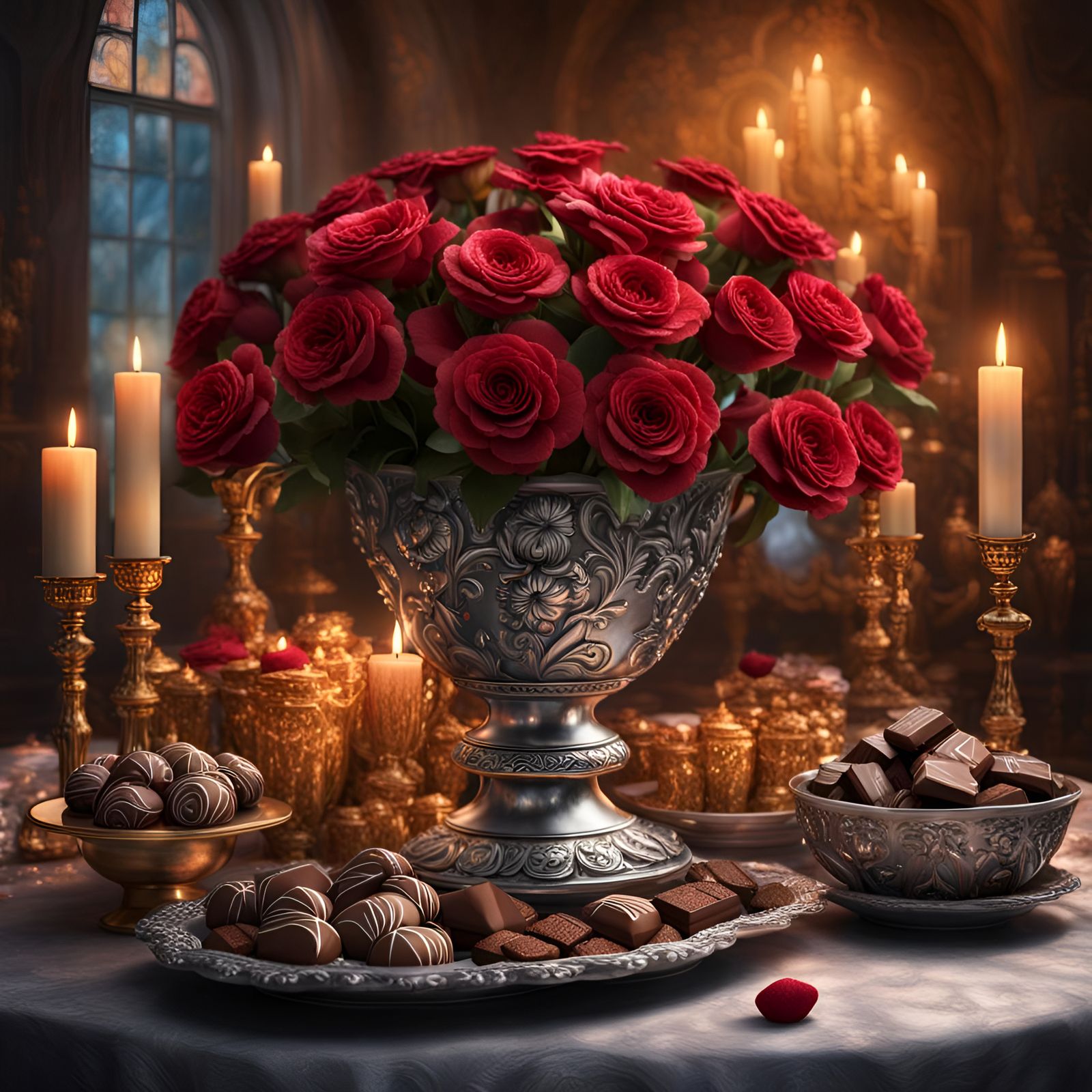 Roses and Chocolates: Hyperdetailed Matte Painting in 8k