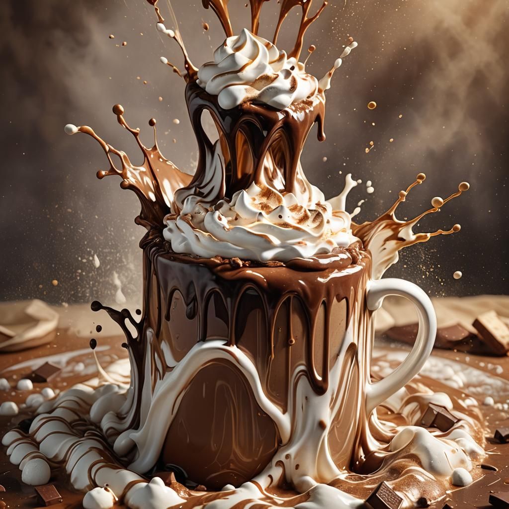Hyper-Realistic Hot Chocolate Waterfall in Splash Art