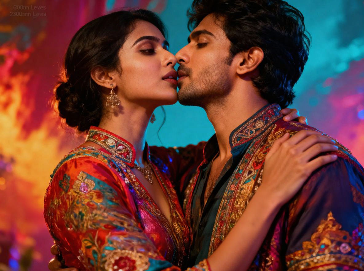 Dramatic Love Scene in Vibrant, Hyperrealistic Style