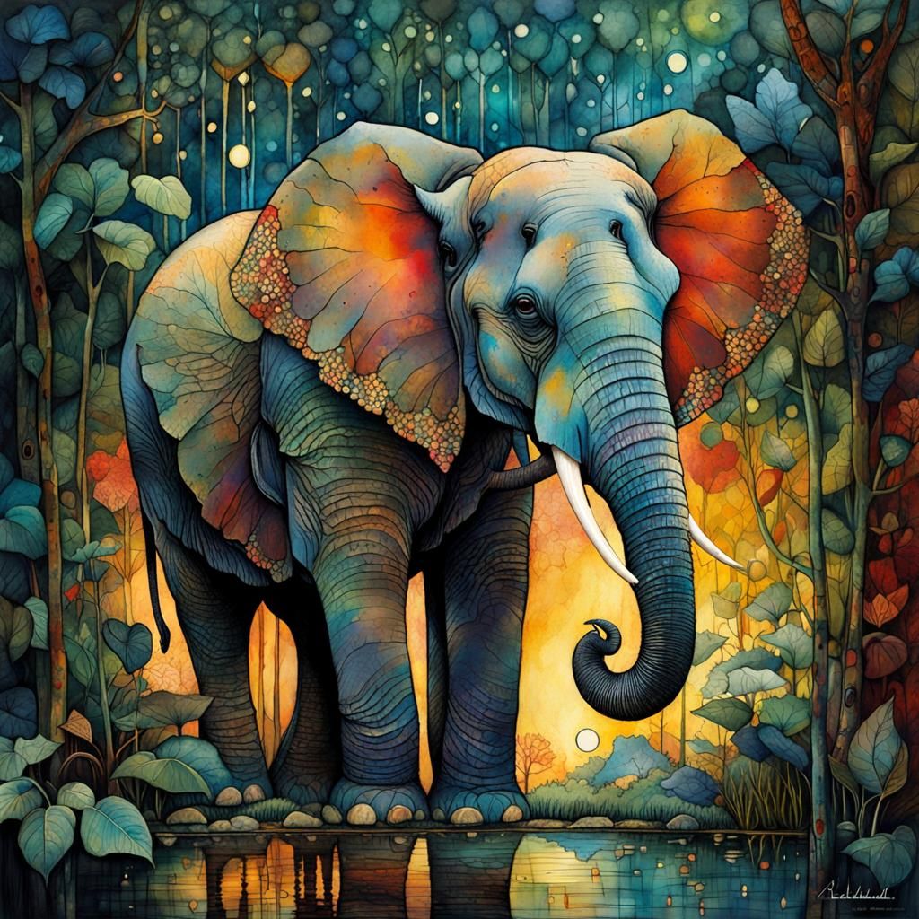 Sleepy Baby Elephants in Jungle Room, Art Brut