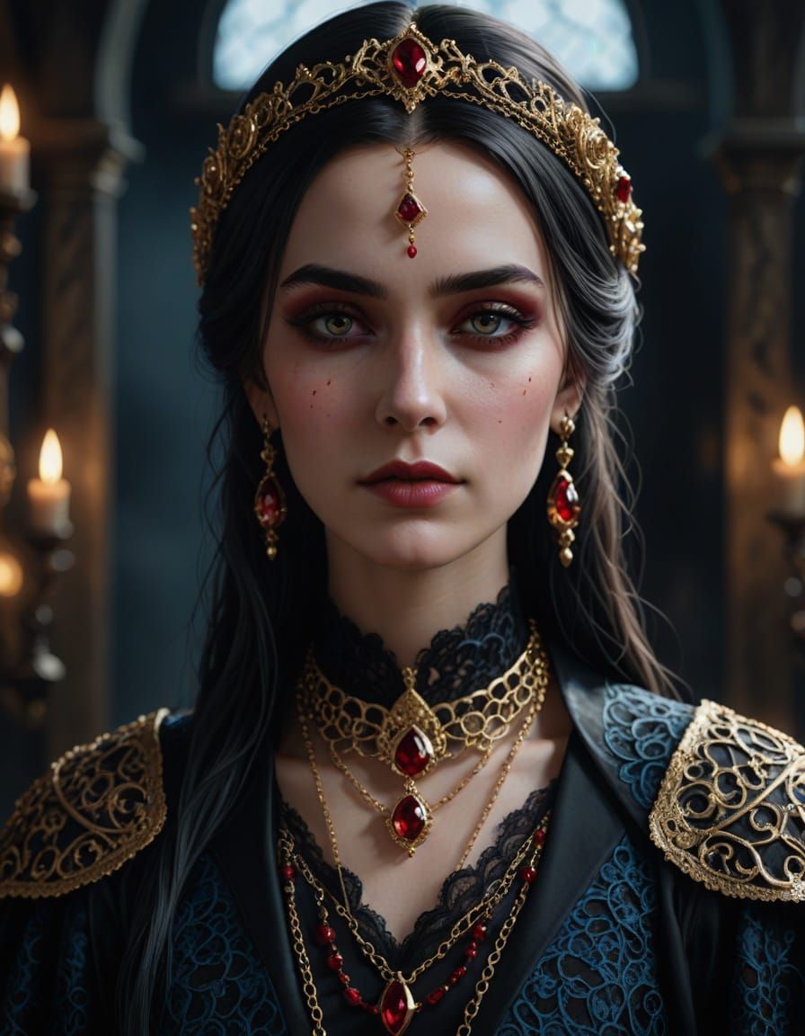 Gothic Woman Portrait with Golden Accents in 8K