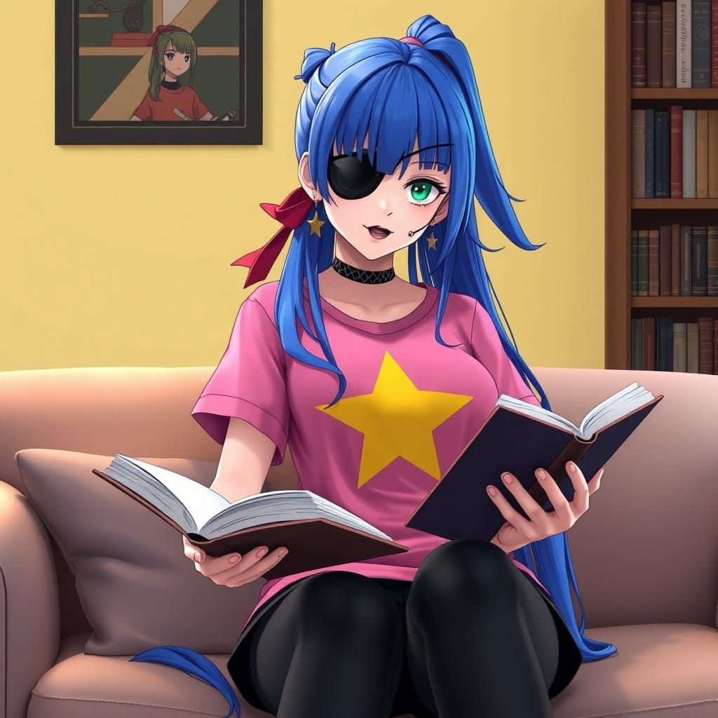 Anime Pirate Character Reading on Her Day Off