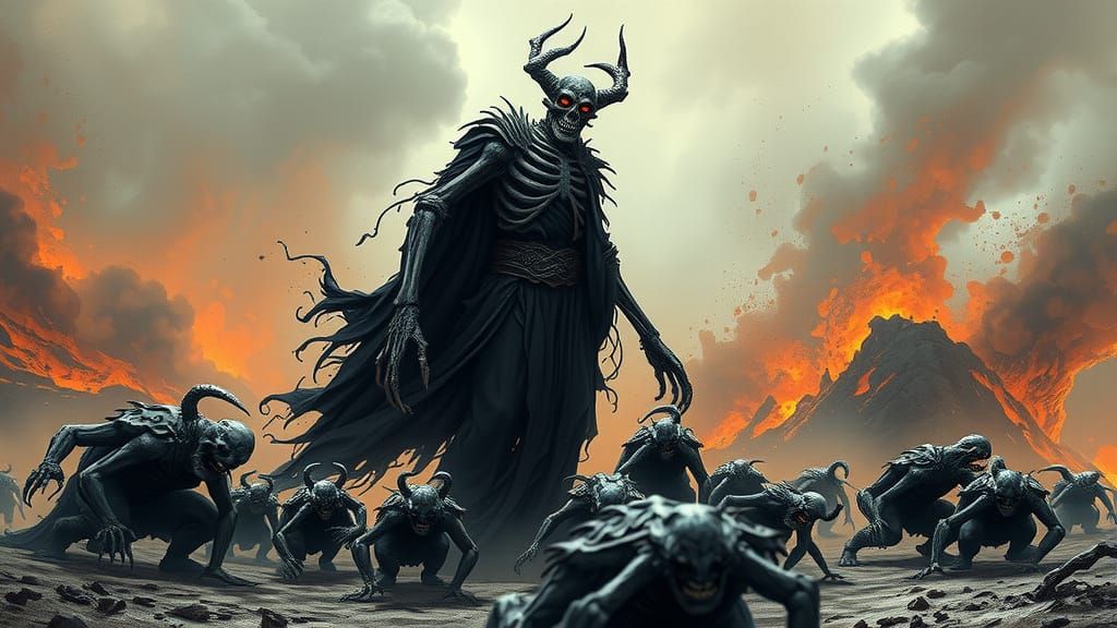 Towering Skeletal Overlord in a Desolate Wasteland