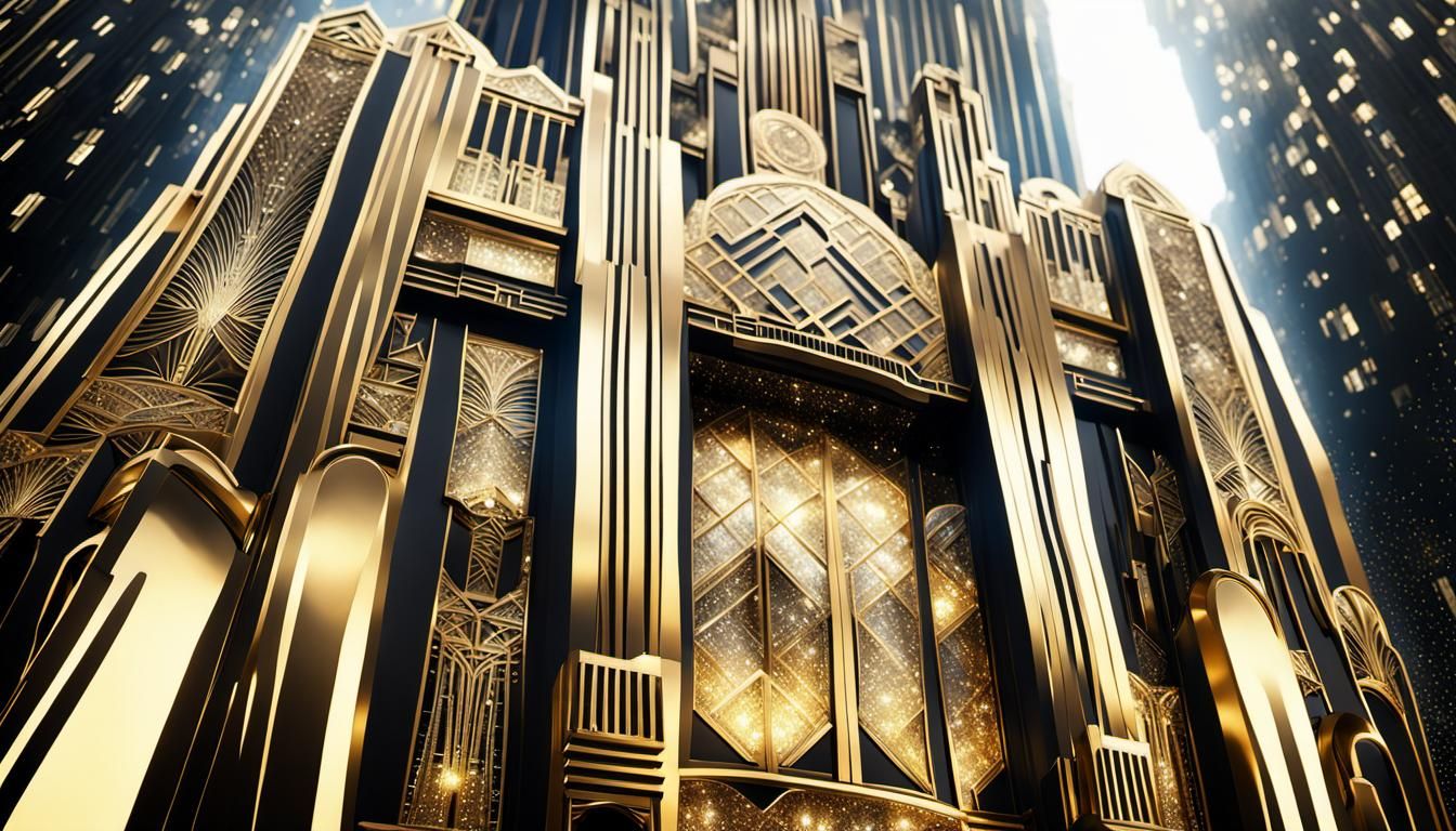 Art Deco Skyscraper Entrance with Sparkling Details