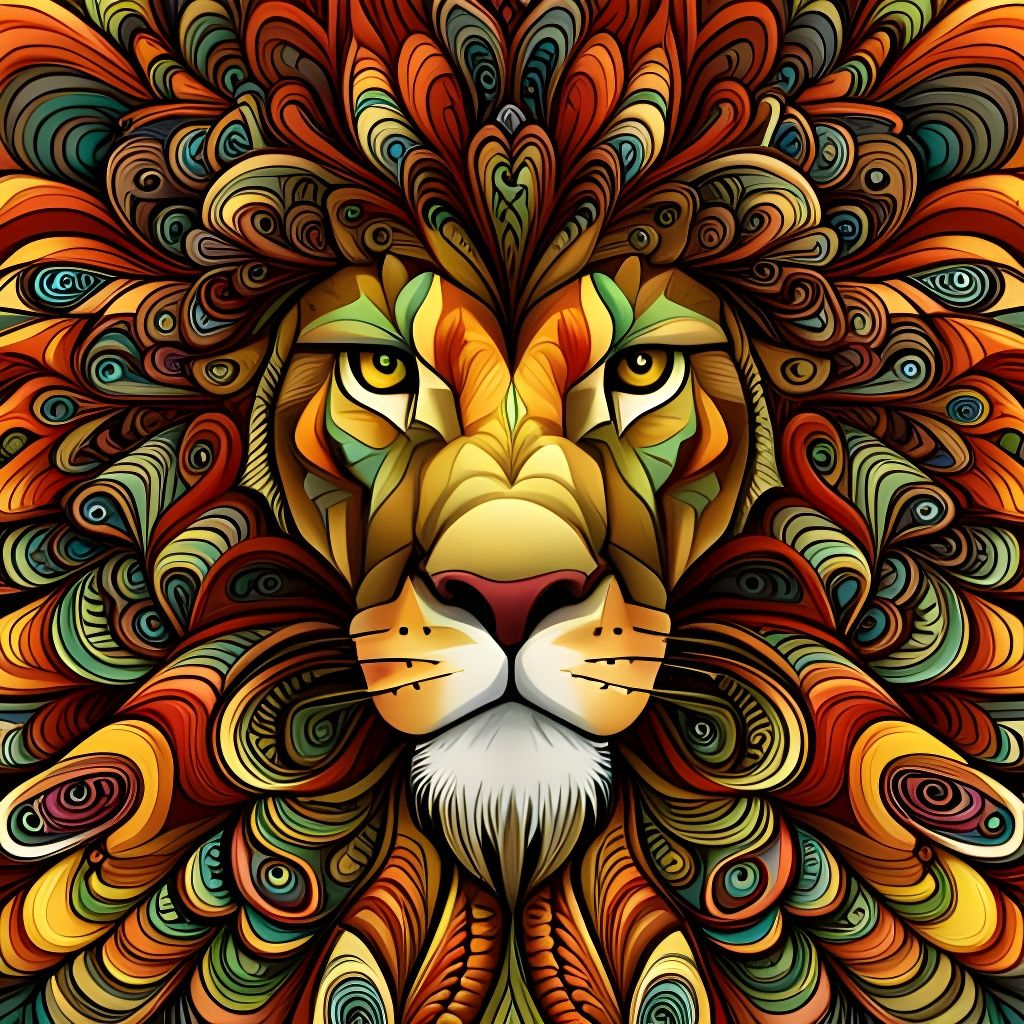 Abstract Geometric Lion with Fractal Zentangle Details