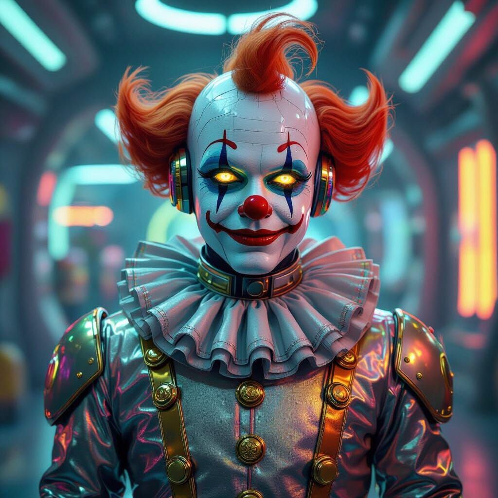 Retro Futuristic Robot Clown in 1960s Space Age Style