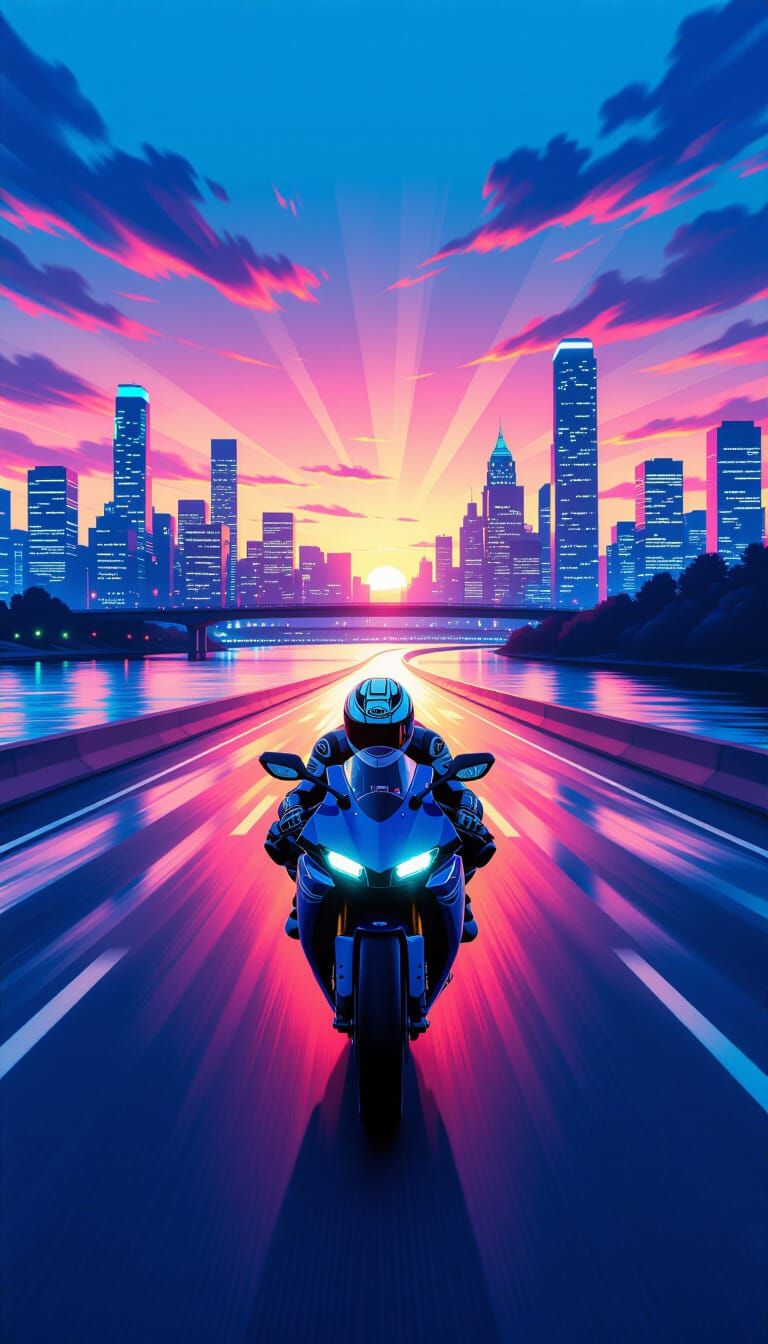 Yamaha R1 Races Down Highway at Dusk: Digital Art