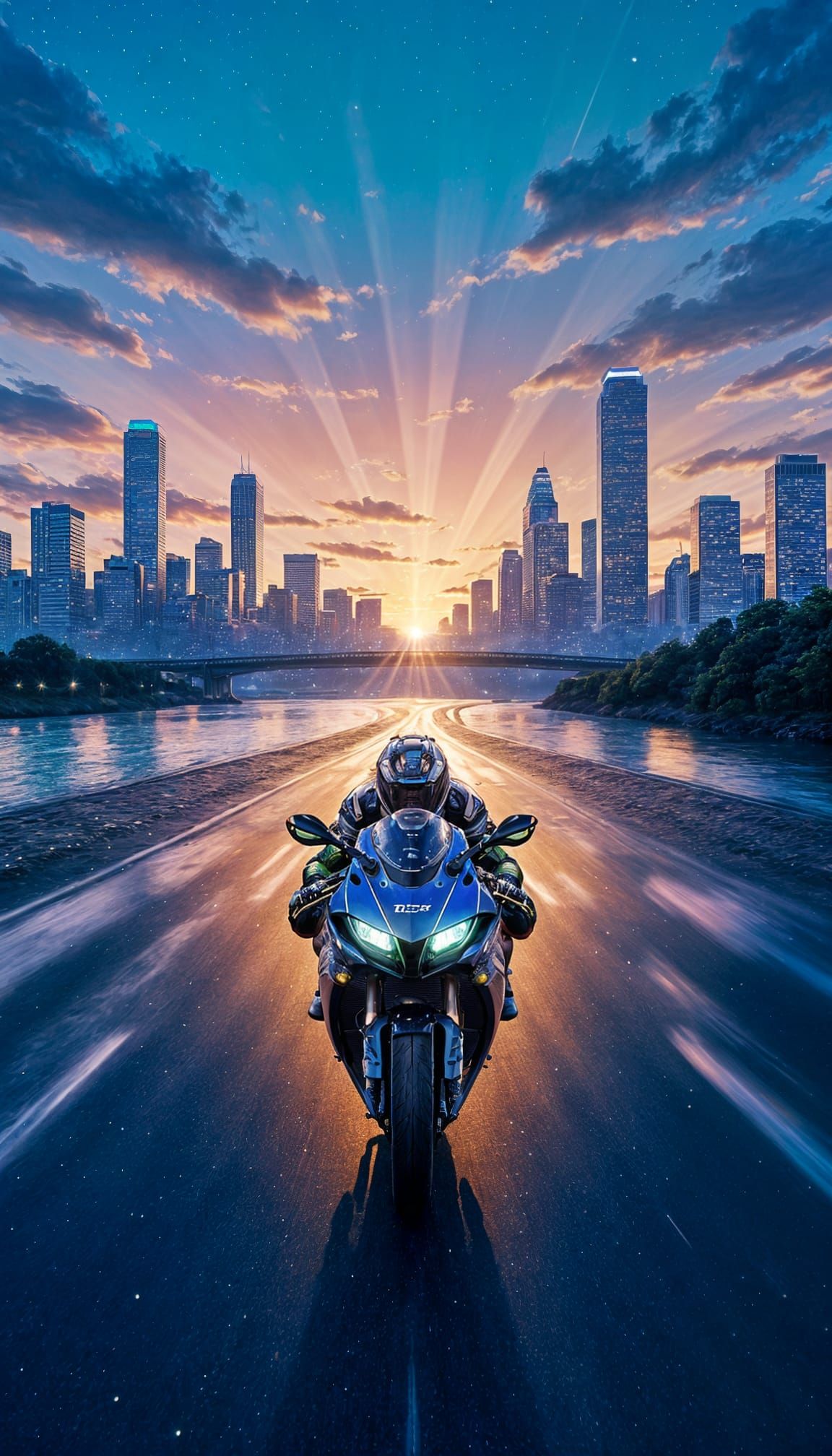 Yamaha R1 and Griffin in Cosmic Nebula