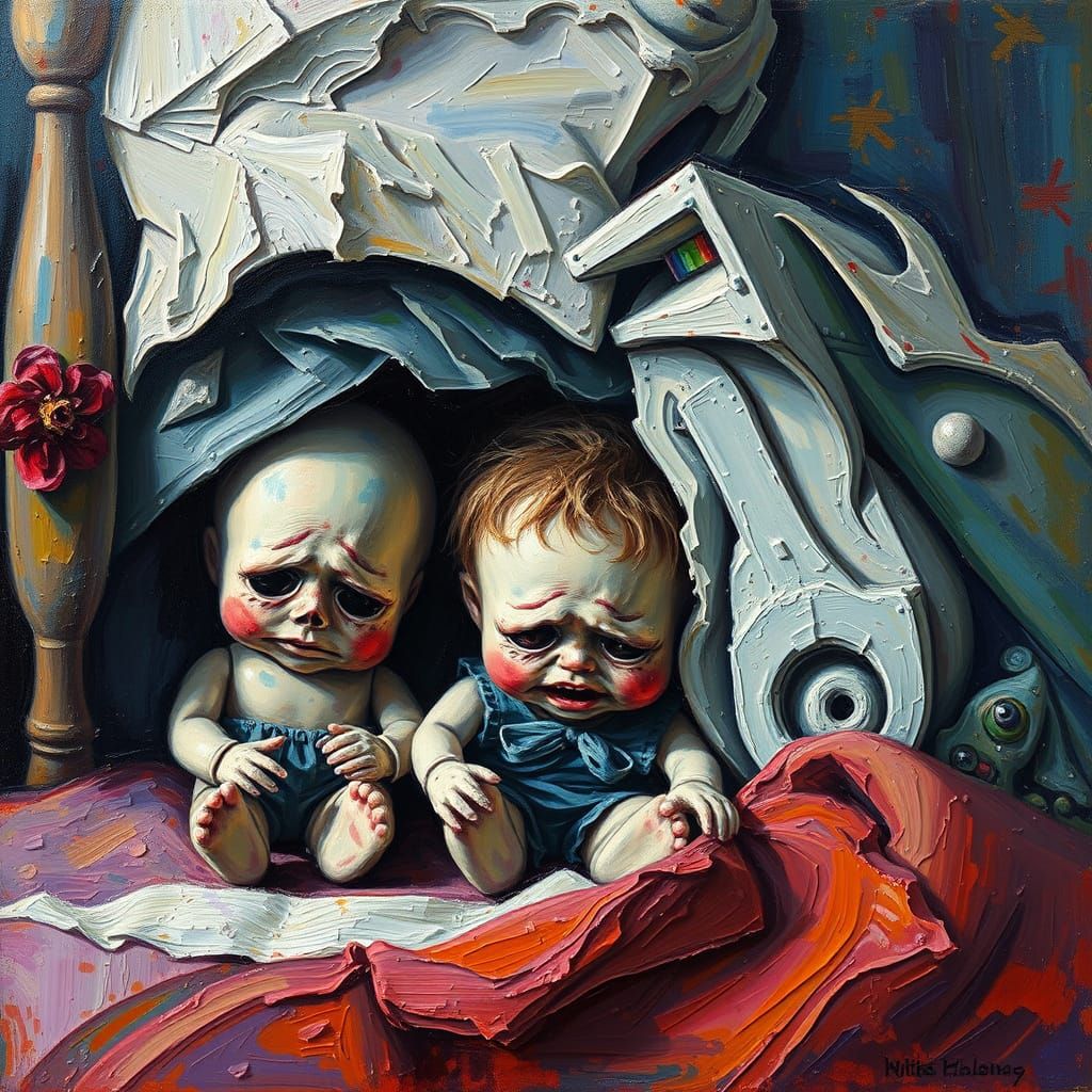 Creepy Dolls in Neo-Impressionist Oil Painting