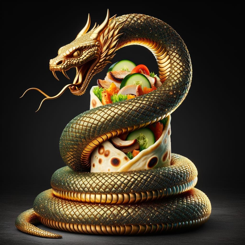 Golden Serpent Leader Coiling Around Delicious Shawarma