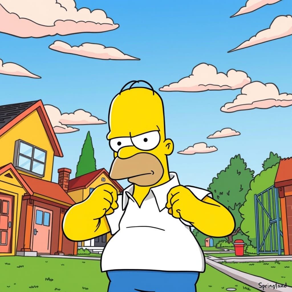 Homer Simpson's Frustration in Groening-esque Art