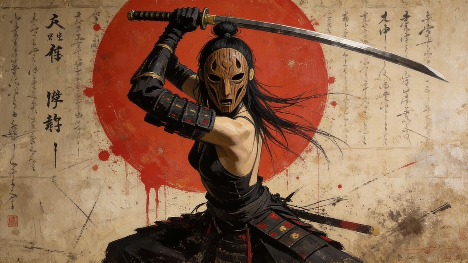 Surreal Samurai Warrior in Moody Oil Painting Style