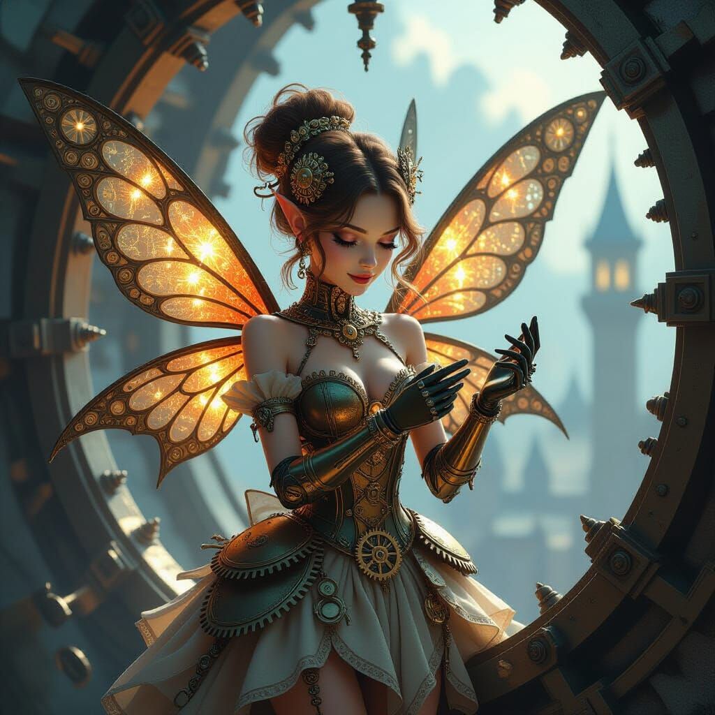 Steampunk Clockwork Fairy in Arcane Tower