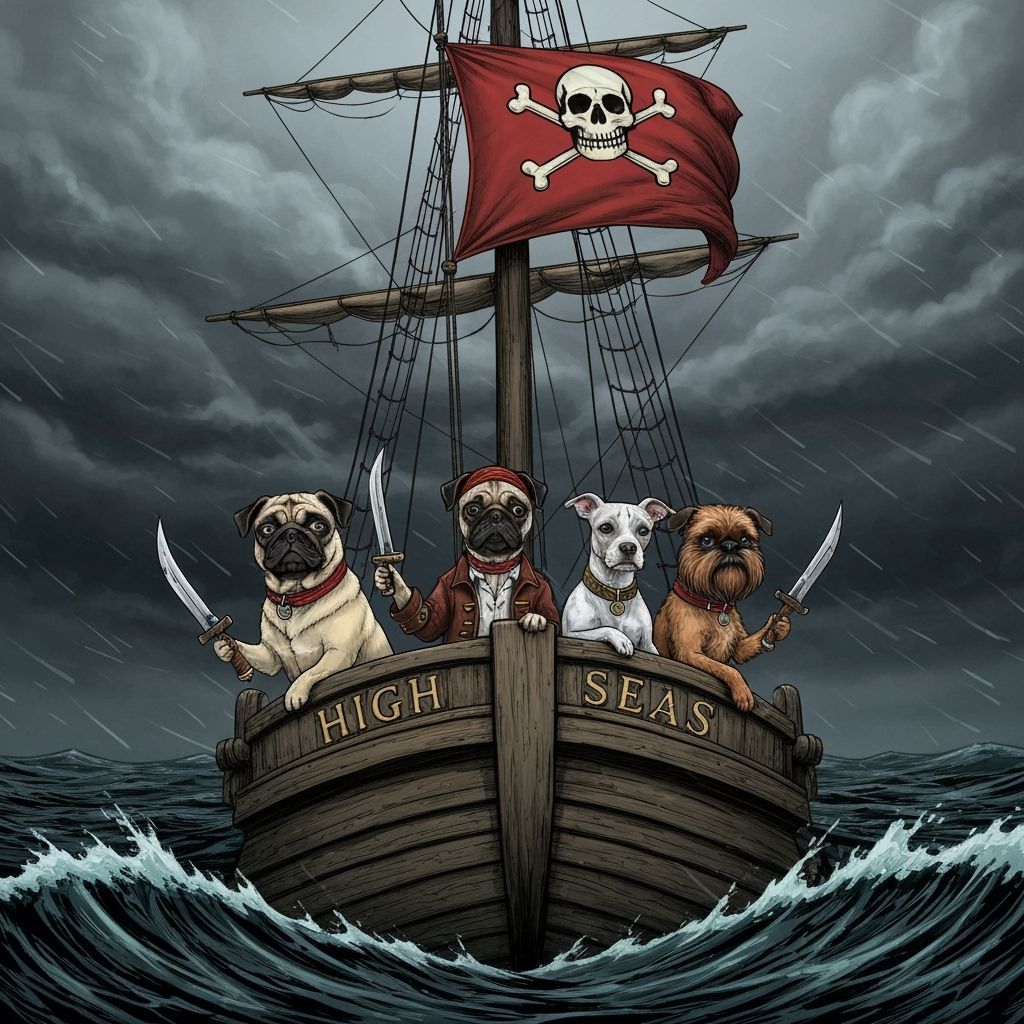 Three Dog Pirates on the High Seas