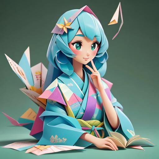 Origami Girl Papercraft Portrait