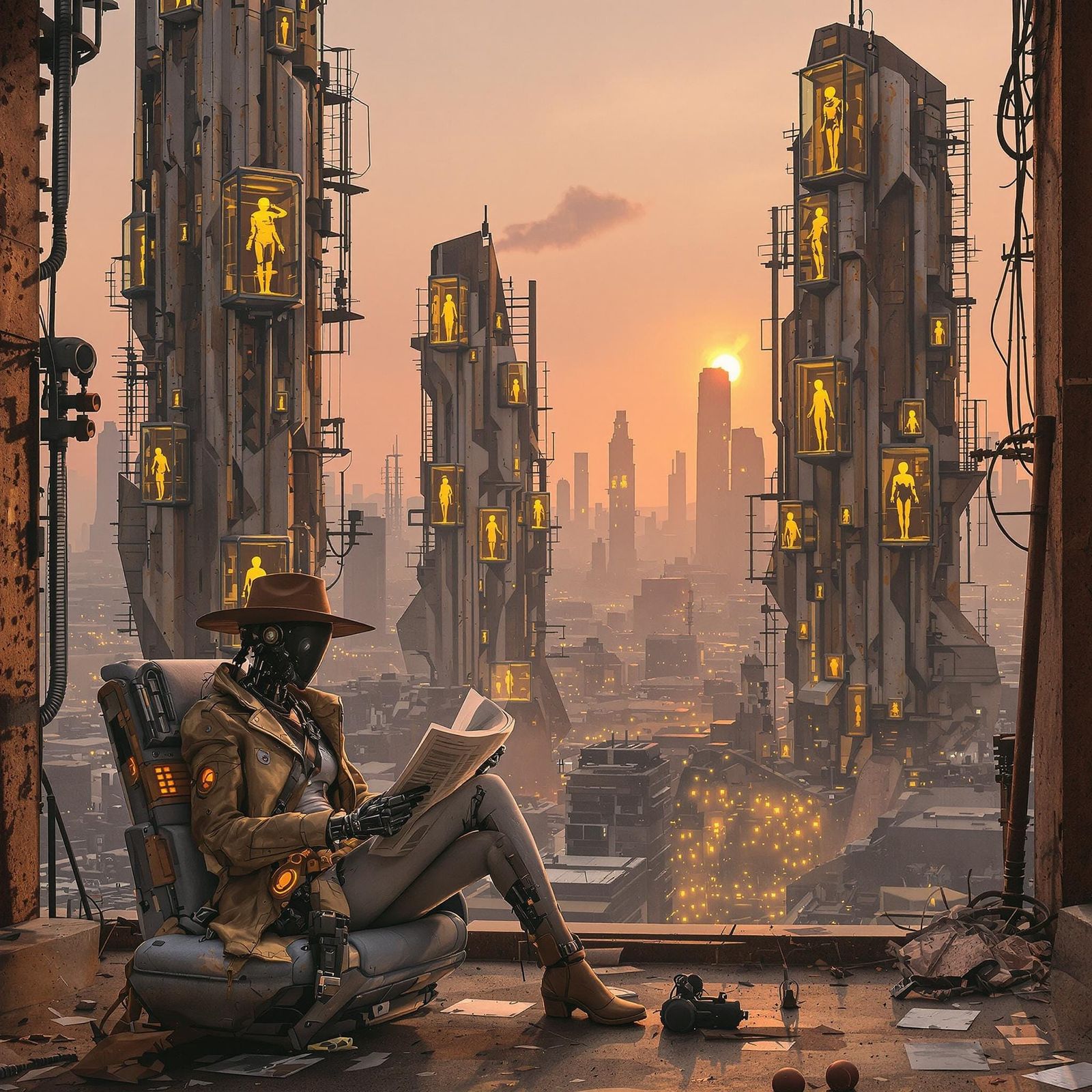 Dystopian Mercenary in a Futuristic, Post-Apocalyptic City