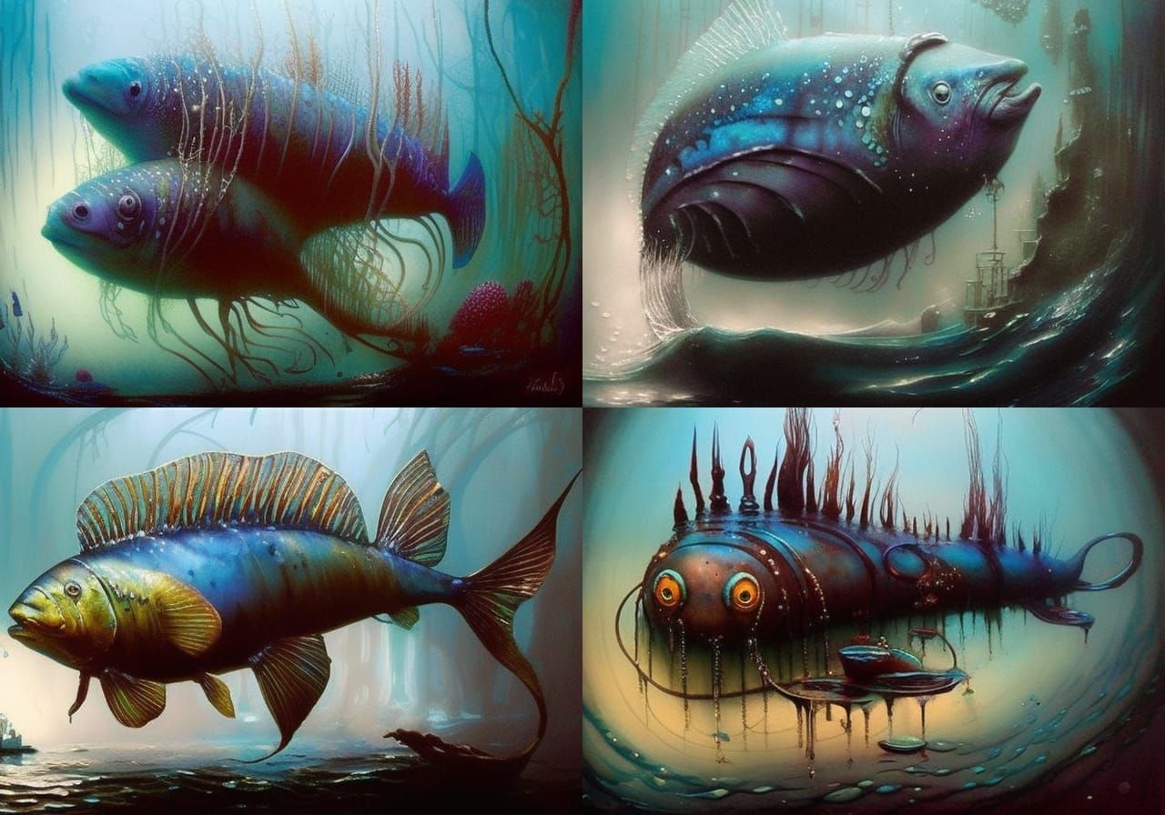 Playful Submarine in Deep Sea: Retrofuturistic Illustration