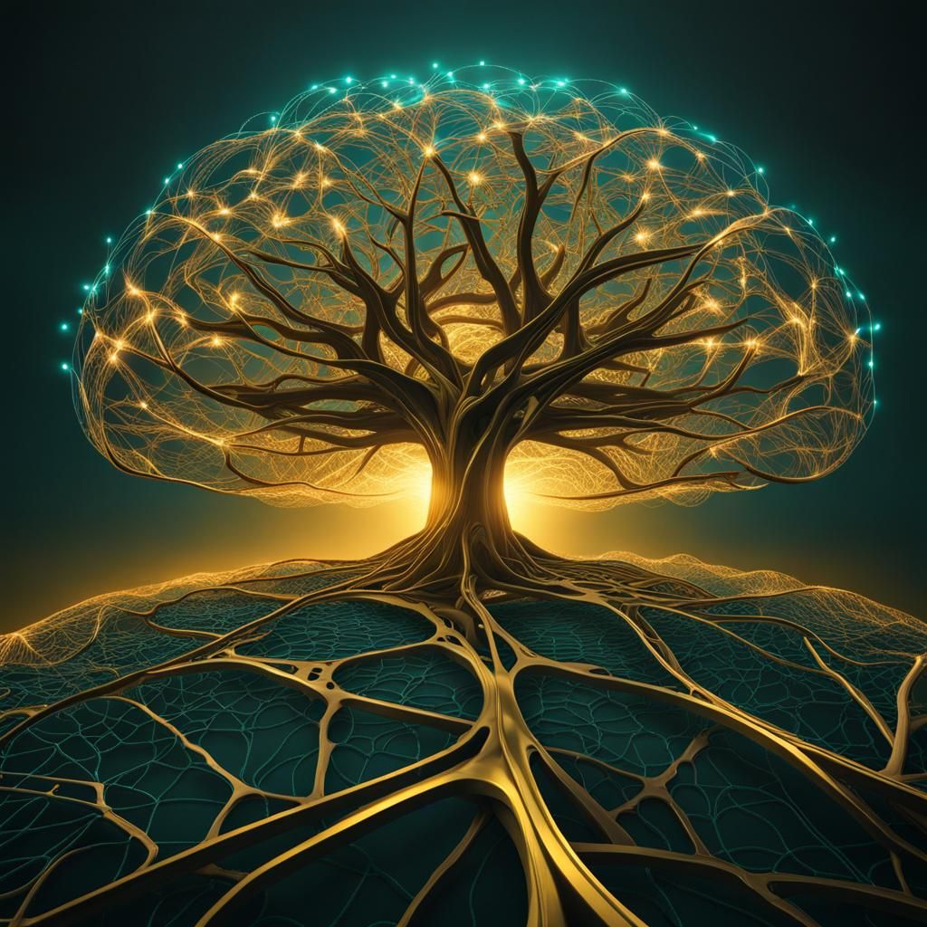 Giant Synapse Tree with Golden Glow