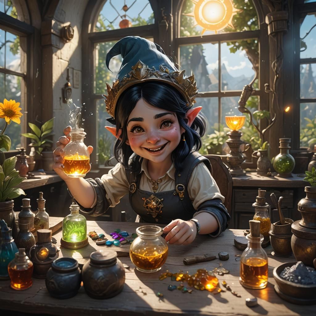 Gnome Potion Master in Detailed Fantasy Art