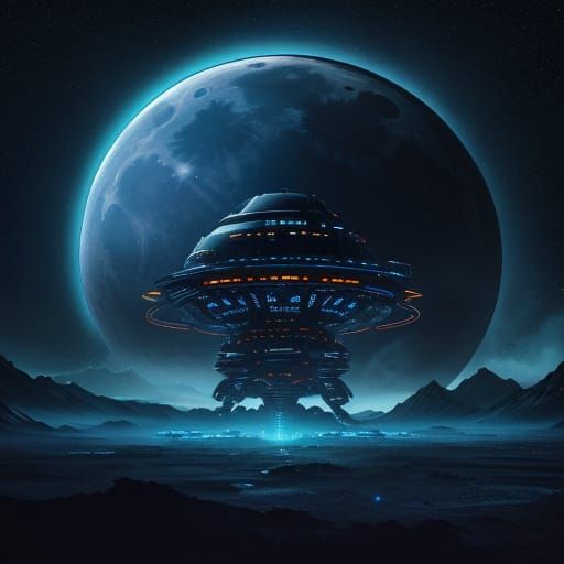 Alien Mothership on Moon in Cinematic Style