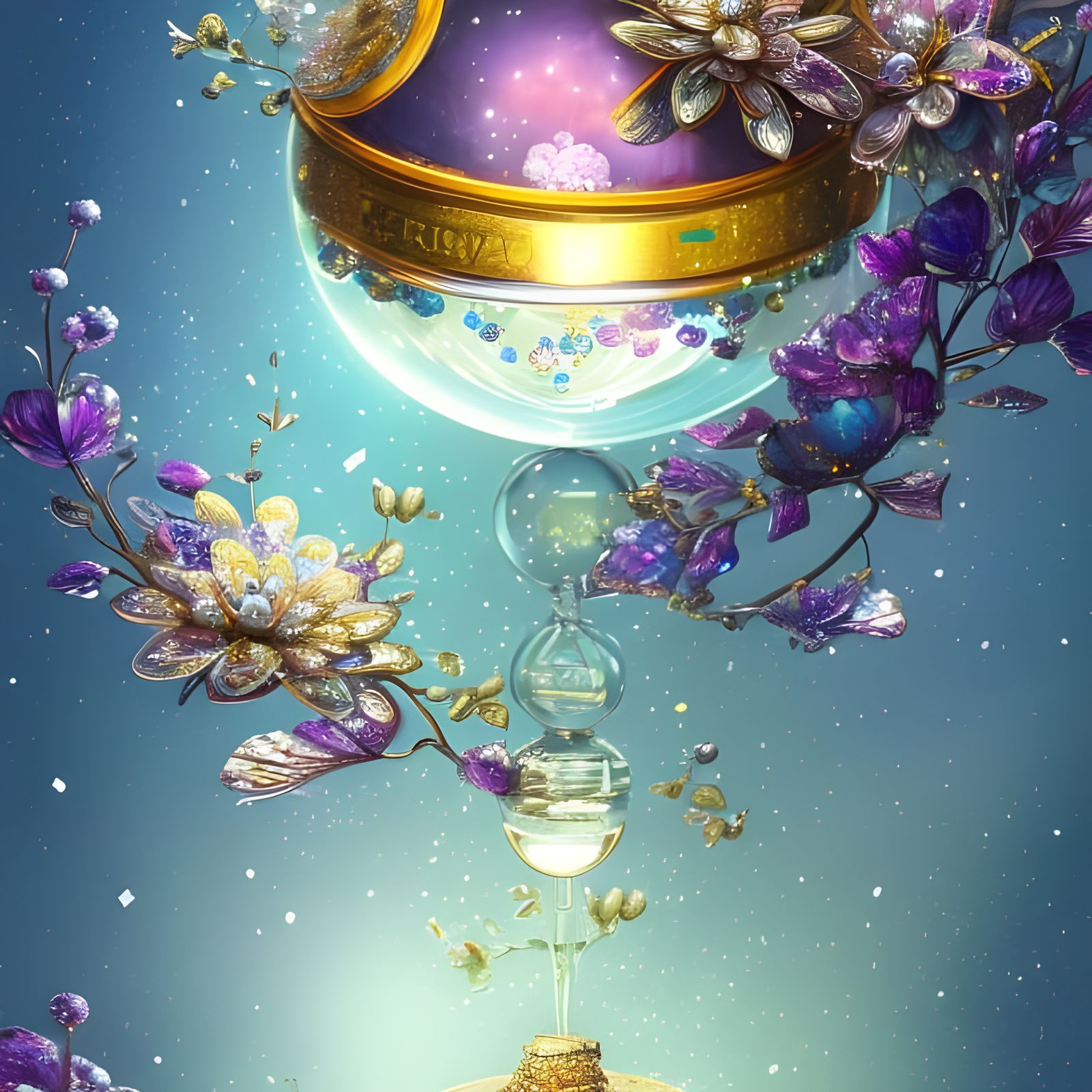 Crystals and Glitter Flowers in Glass Globe