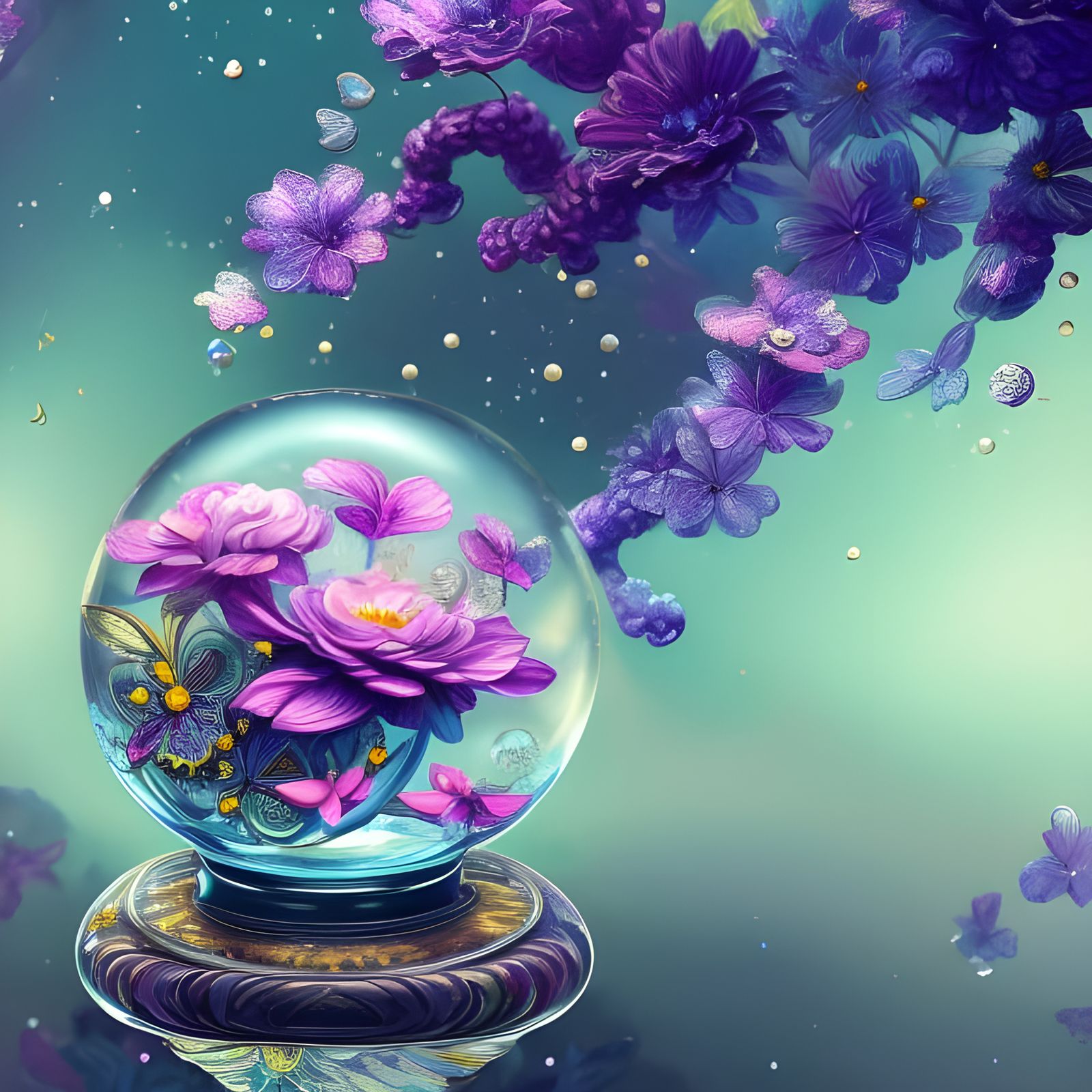 Glitter Flowers and Crystals in Glass Globe