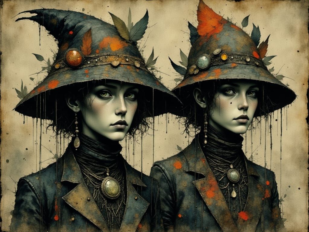 Ornate Hats and Devices in Dark Fantasy Style