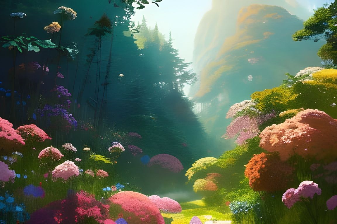 Floral Valley in Anime Style Digital Painting