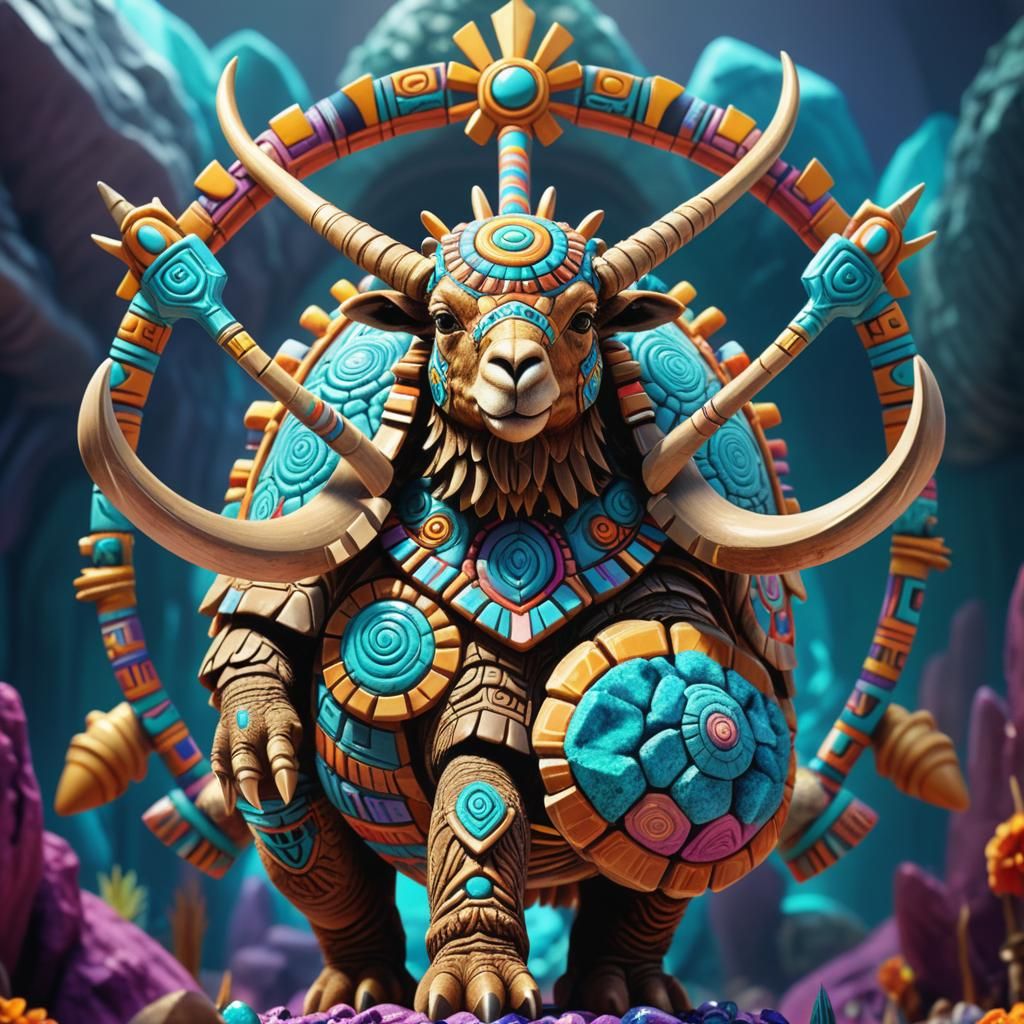 Aztec Ibex Tortoise in Easter Geode: Vibrant Digital Art