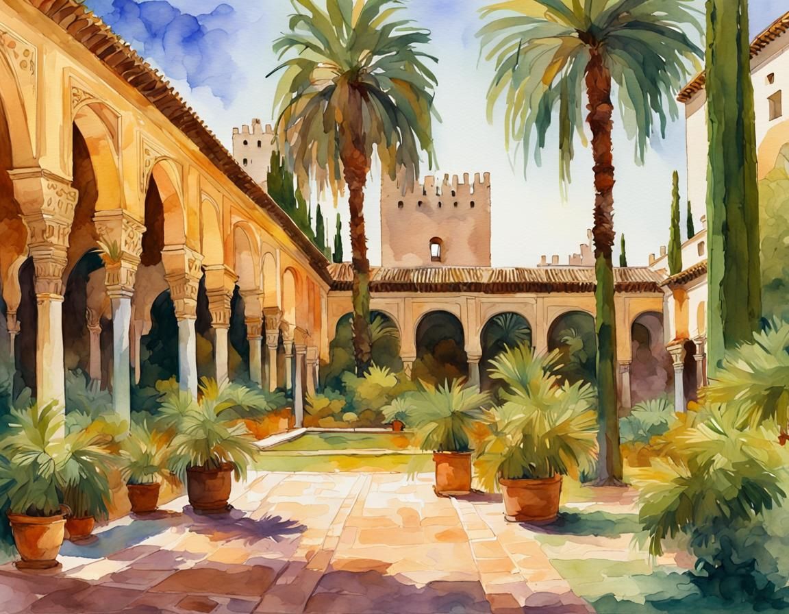 Spanish garden, watercolor