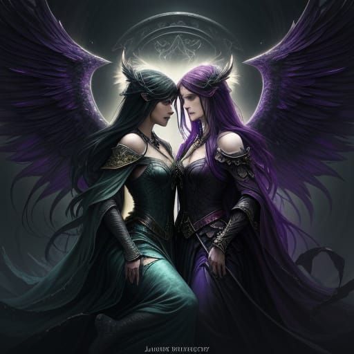 Ethereal Female Lovers in Dark Fantasy Realm