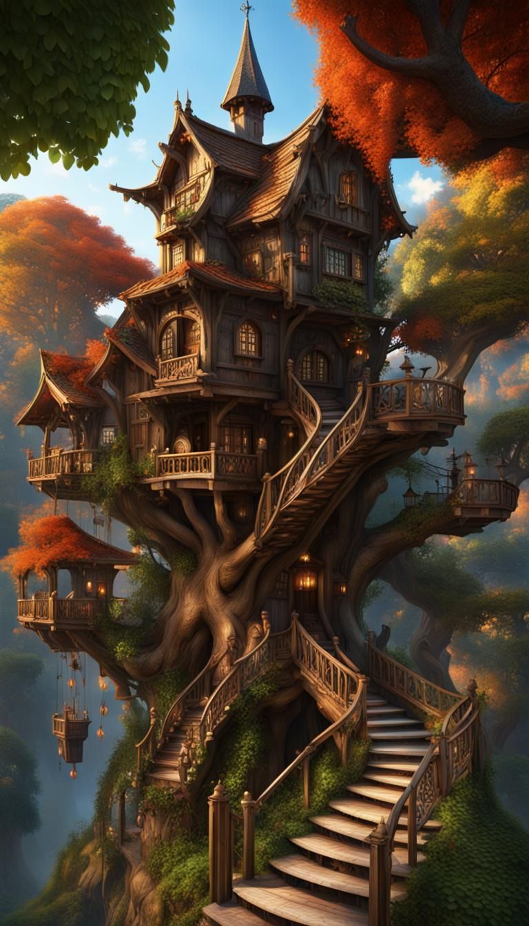 Treehouse Village in Towering Tree: Fantasy Concept Art