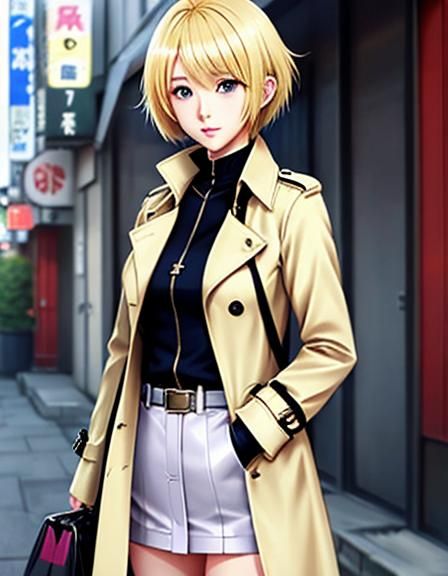 Shy Blonde Girl in Anime Key Visual Style