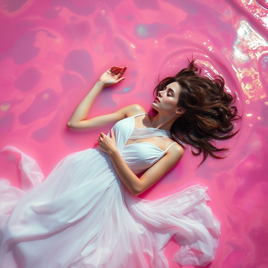 Woman in Liquid Pool: Ethereal Digital Art