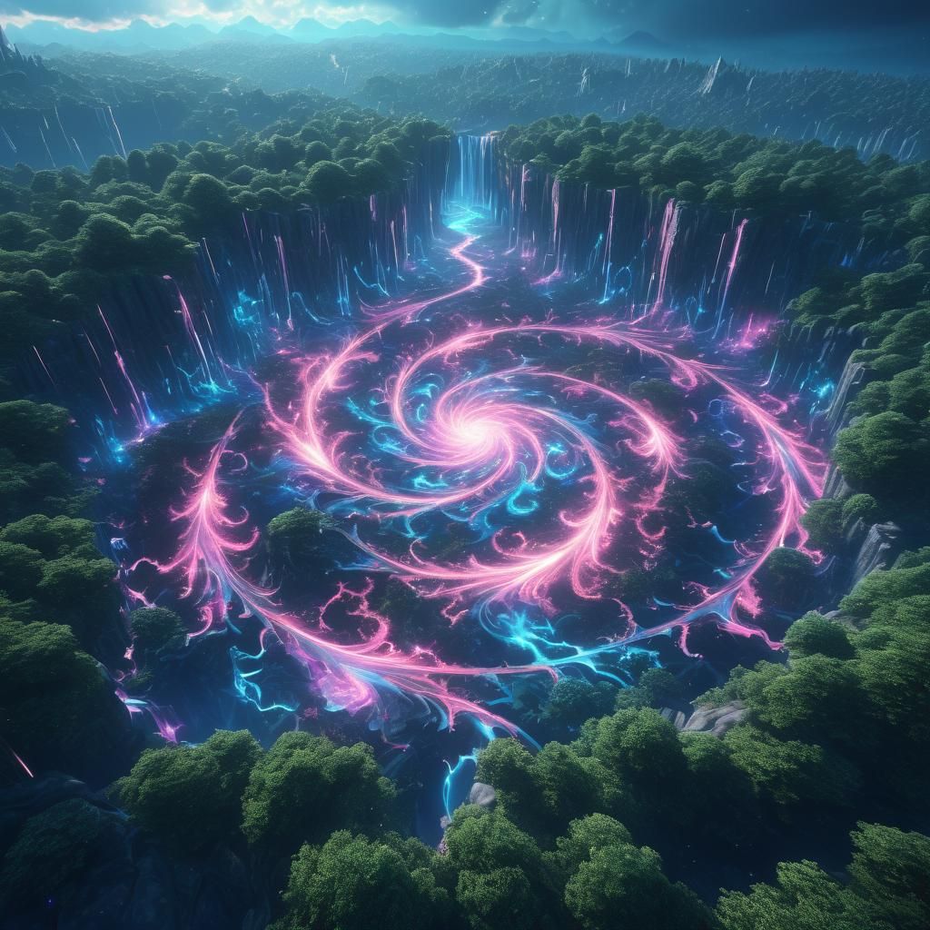 Enchanted Landscape with Swirling Fractal Colors in JRPG Sty...